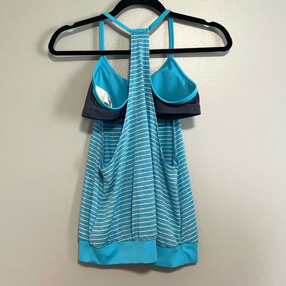 Nike Blue Striped Layered Tankini Swimsuit Top - Picture 4 of 5